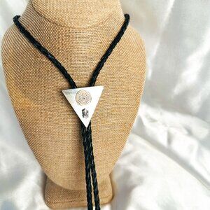 Vintage Sterling Silver Bolo Tie - Artistic Design with Cubic Zirconia & Braided